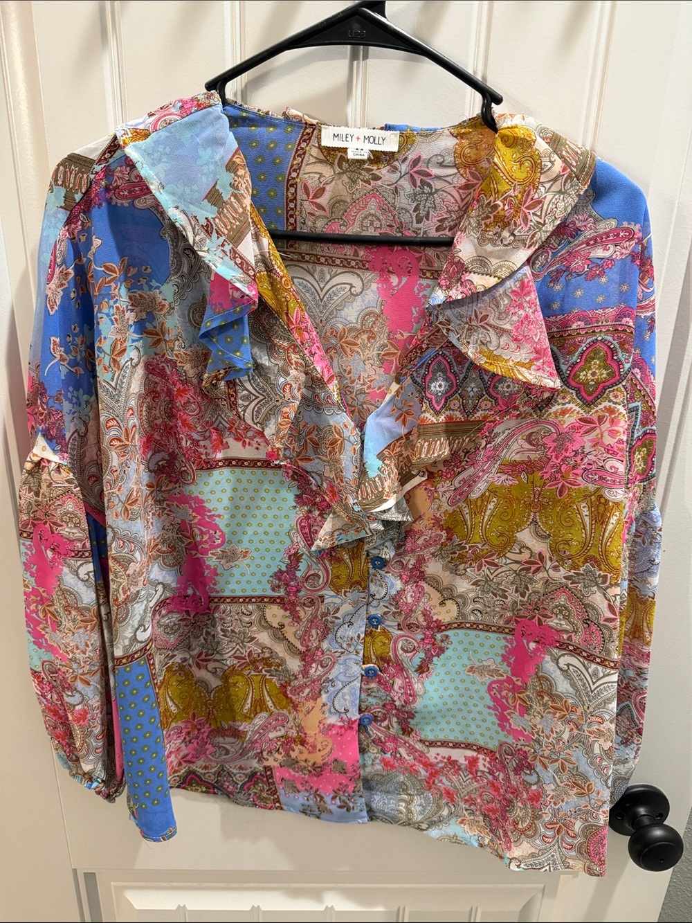 Miley + Molly Women's Ruffled Paisley Button-Up Blouse in Multi